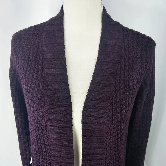 RD Style Women's Purple Open Knit Long Sleeve Cardigan With Pockets Size XSP - Picture 3 of 15